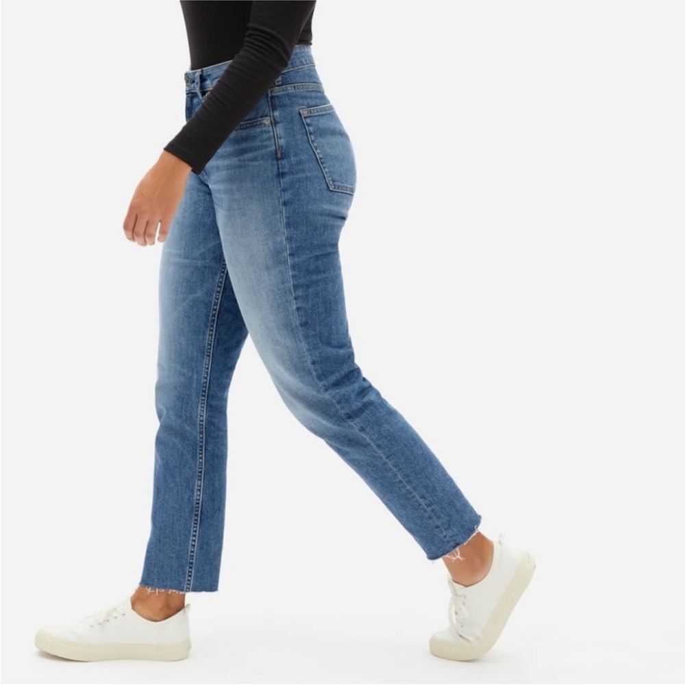 EVERLANE High Rise Waist Classic Dark Blue DENIM Women's Frayed hem Jeans 30 R